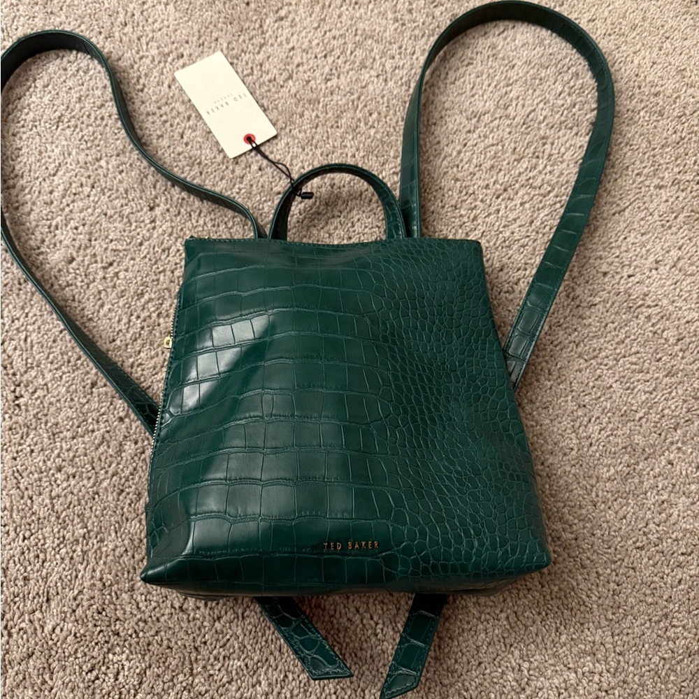 Ted Baker Forest Green Croc-Embossed Backpack